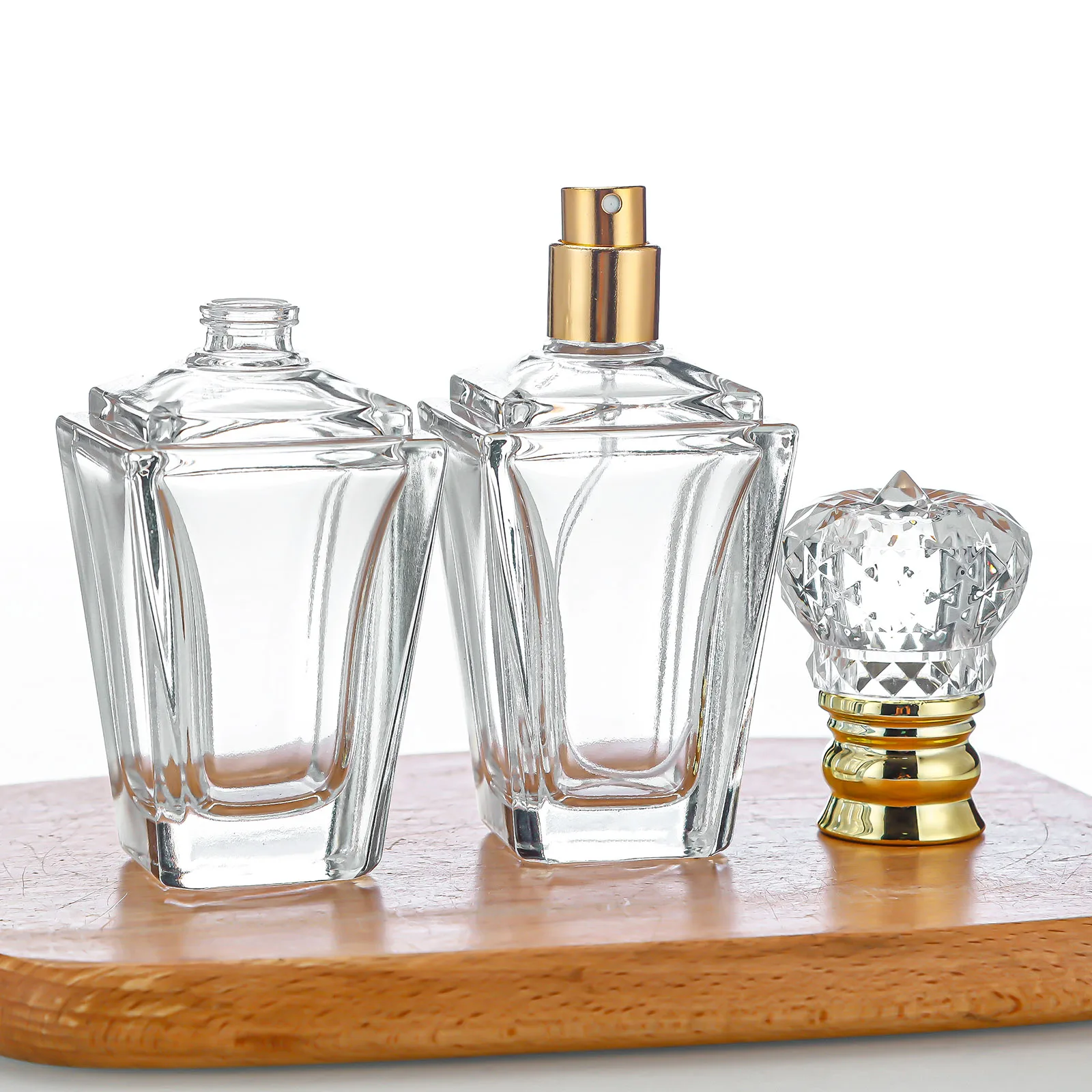 50Ml/60Ml Square Inverted Cone Transparent Glass Perfume Bottle Bayonet Spray Perfume Bottle