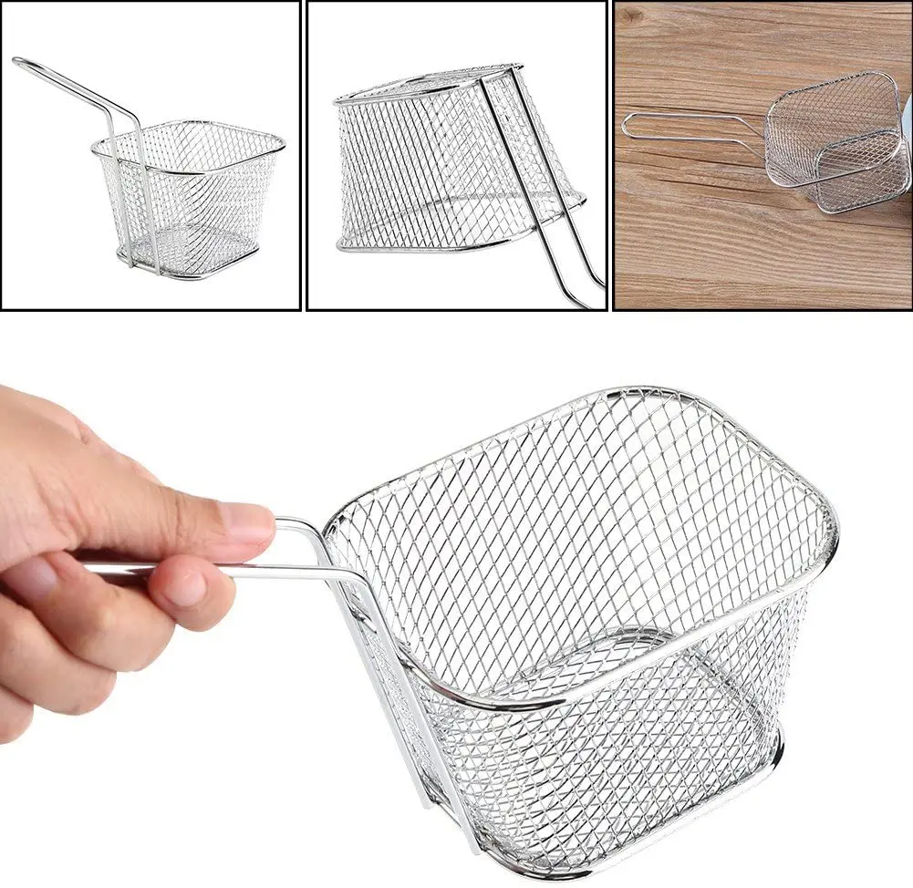 Amazon Hot selling Mini Chip Fries Basket French Fries Holder Food strainer Presentation Mesh Basket for Chips, Fries, Shrimps,