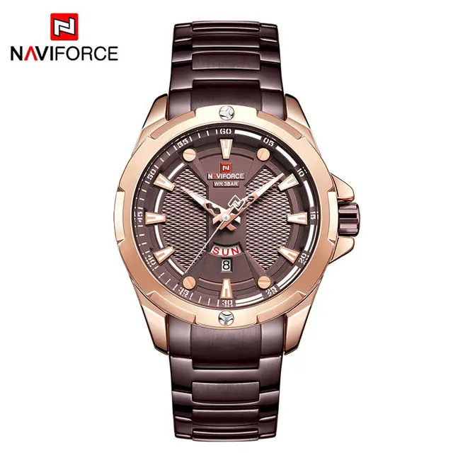 NAVIFORCE NF9161 Trending Personalized Man Watch Futuristic Leather Strap Waterproof Calender Week Display Casual Wrist