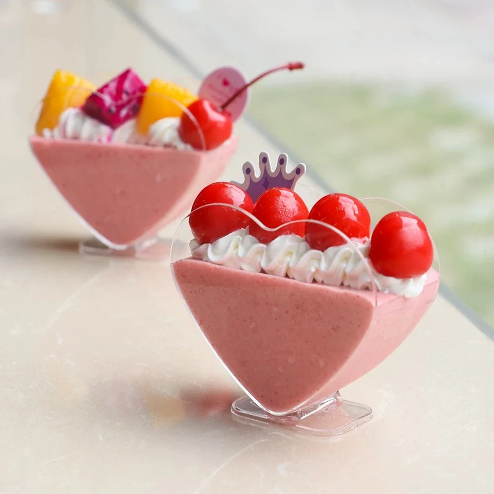 BST 80ml clear disposable pudding plastic mousse cup heart shaped dessert cups for party wedding