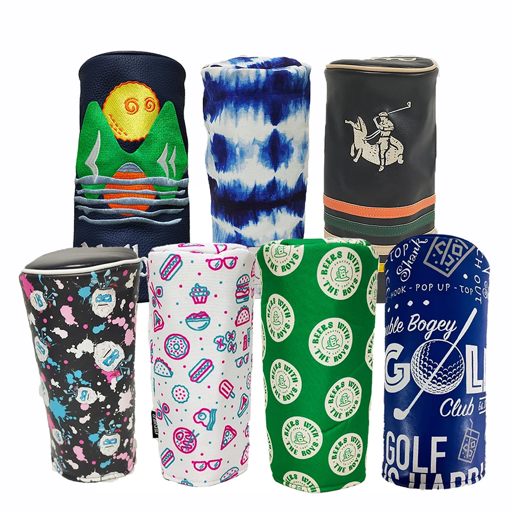 Manufacturer OEM Leather Golf Headcover Driver Wood Golf Head Cover Barrel Tube Style 460cc Embroidery Printed Golf Club Cover