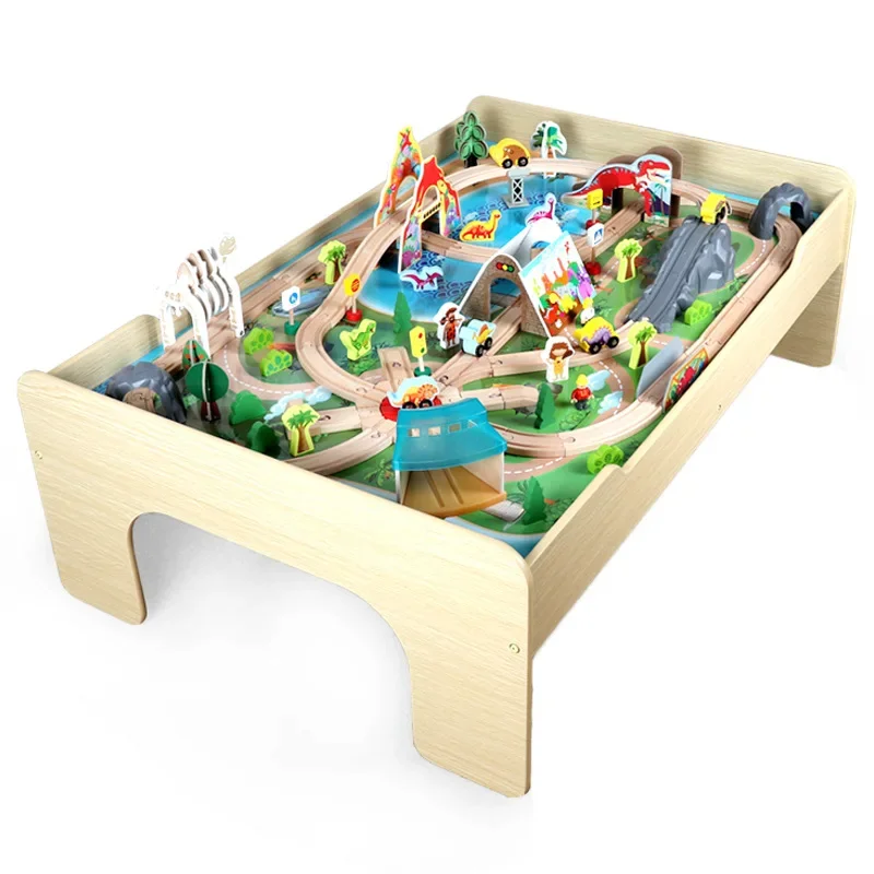 2024 New products Wooden Larges Rail Car Small Train Sets Track Puzzle Game Table Montessori Wooden Train Toys For Children CE