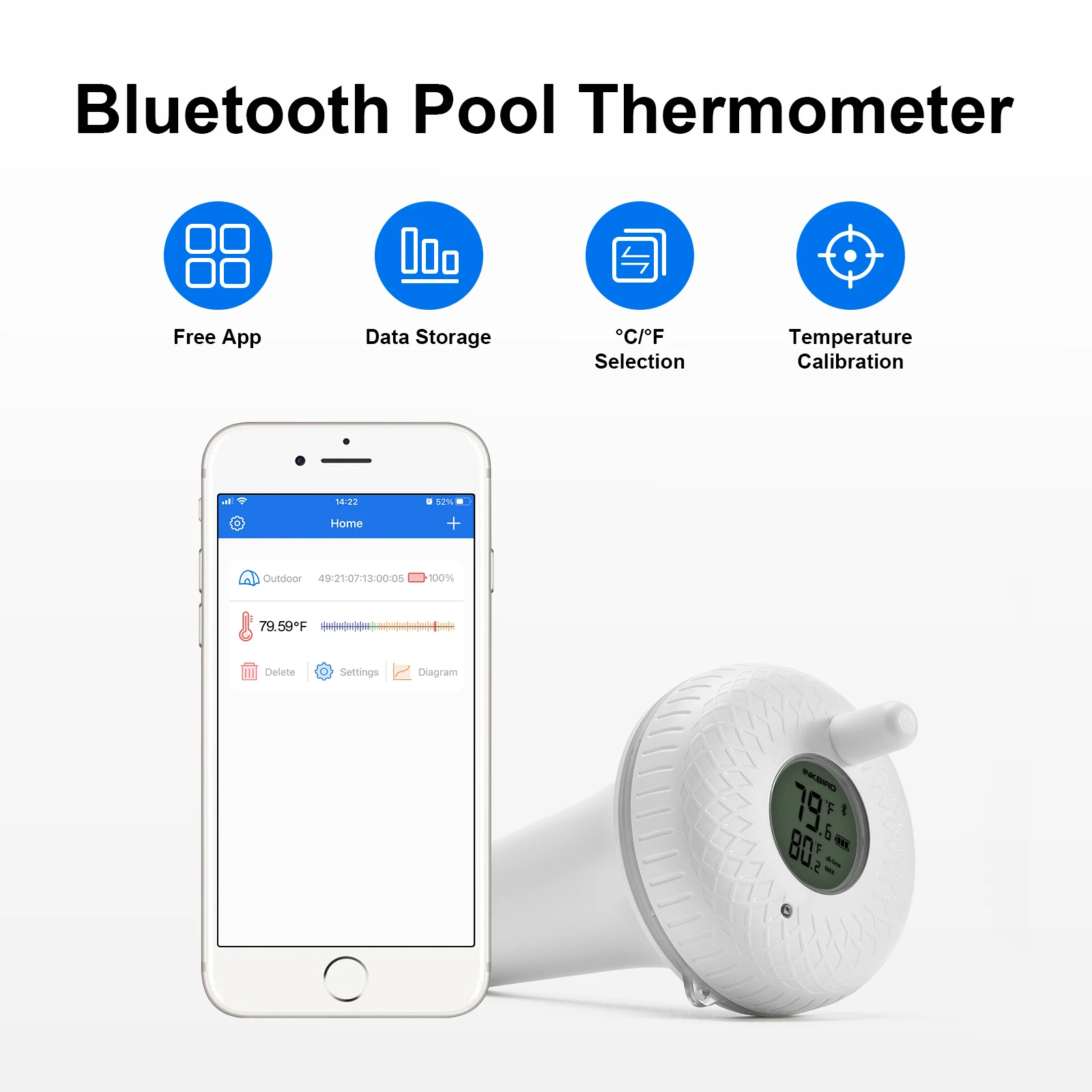 Inkbird IBS-P01B wireless swimming pool floating thermometer for spa, fish pond