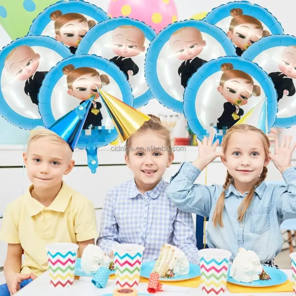 Nice Blue Birthday Banner Crown Boss Balloons Diaper Baby Bottle Garland Bday Bow Tie Cake Toppers Baby Boy Boss Party Decor