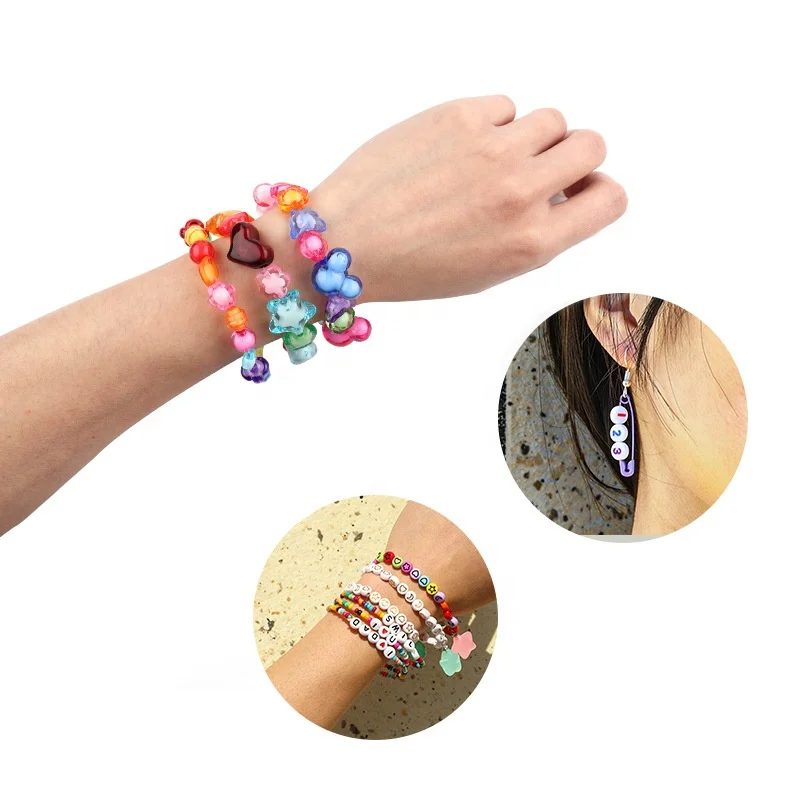 100 Pcs Colorful Acrylic Heart Shape Charming Beads Clear Star Crystal Beads for Jewelry Making and Bracelets