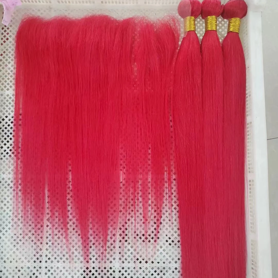 Red Bundles With Closure Colored Straight Bundles With Closure Pre Plucked Brazilian Human Hair Weave Bundles With Closure