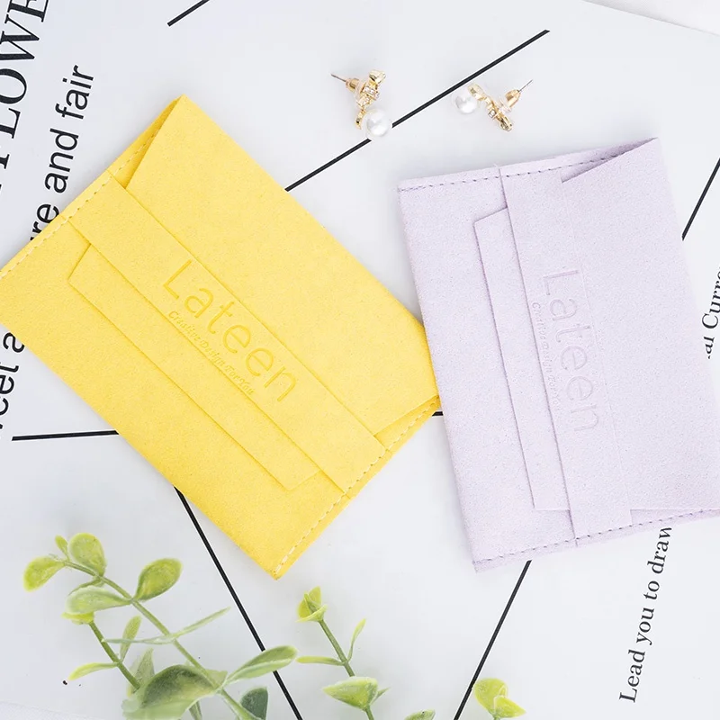 Simple Jewelry Pouch Microfiber Yellow Purple Envelope Jewelry Pouch with Logo