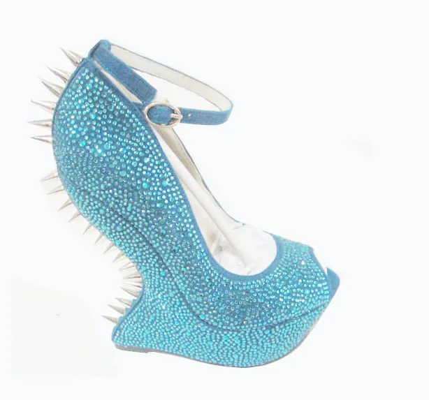 Ladies spiked fashion wedge crystal shoes