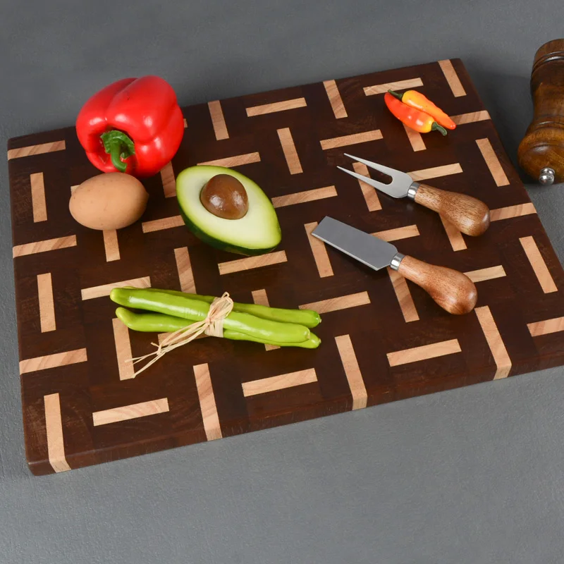Solid Thick Wooden Cutting Board End Grain Acacia Rubber Wood Cutting Chopping Block Kitchen Splicing Cutting Board