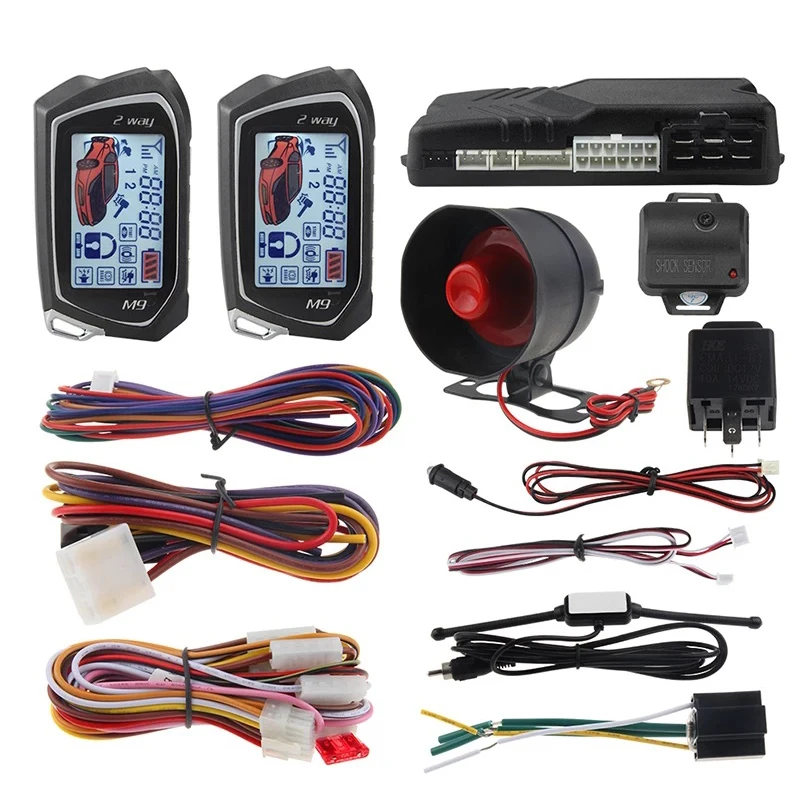 
2 way car alarm system lcd remote control engine starter timer shock sensor warning display car anti theft two way car alarm  (1600163052405)