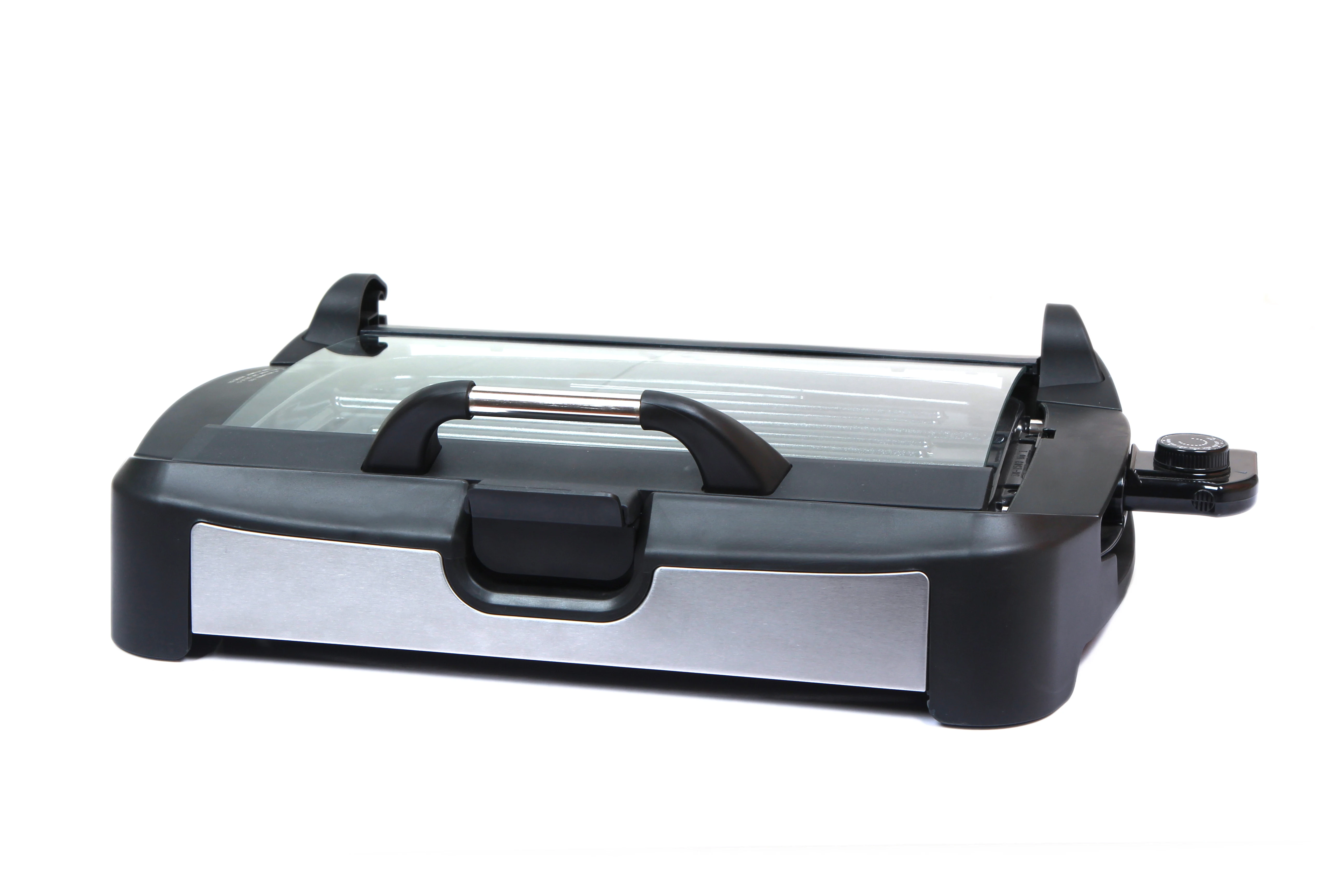 2 in 1 Electric Countertop Powerful Contact Grill with Glass Lid & Nonstick Grill & Griddle Plate,
