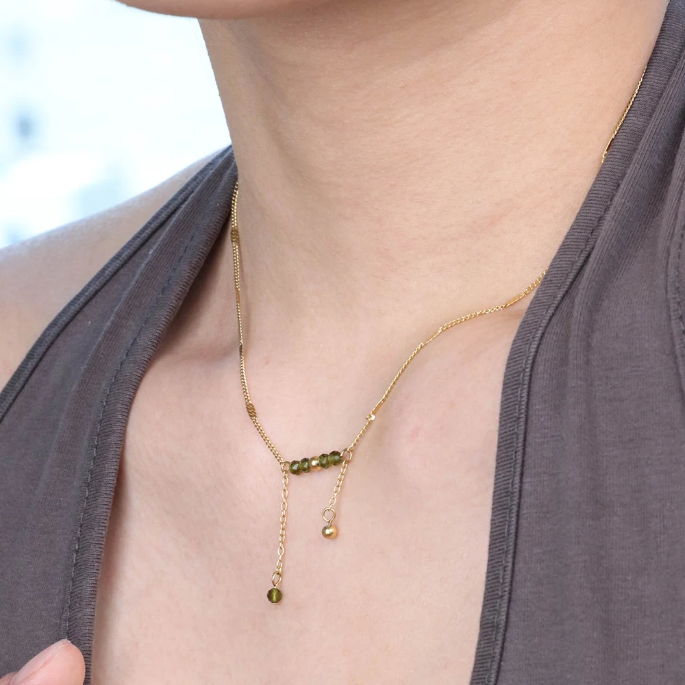 Chris April in stock 316L stainless steel PVD gold plating waterproof olive zirconium crystal gold beads necklace