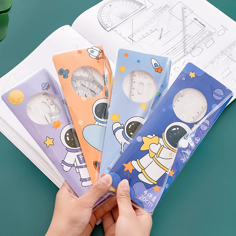 Hang Su original cartoon astronaut set ruler for primary school students 20cm straight cute four-piece supplies