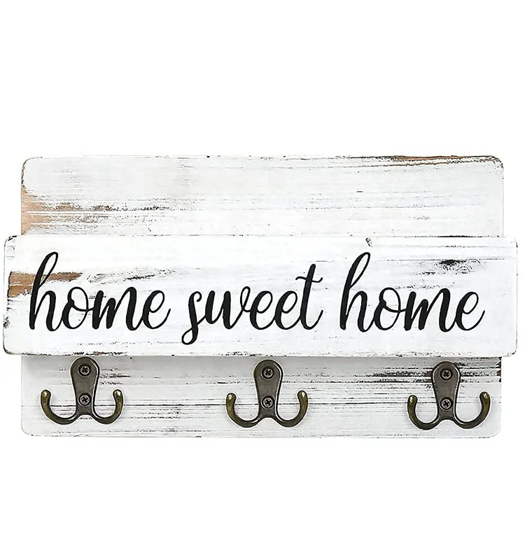 new design 2024 Wholesale Decorative Farmhouse Wall Mounted wood hanging mail and keys holder