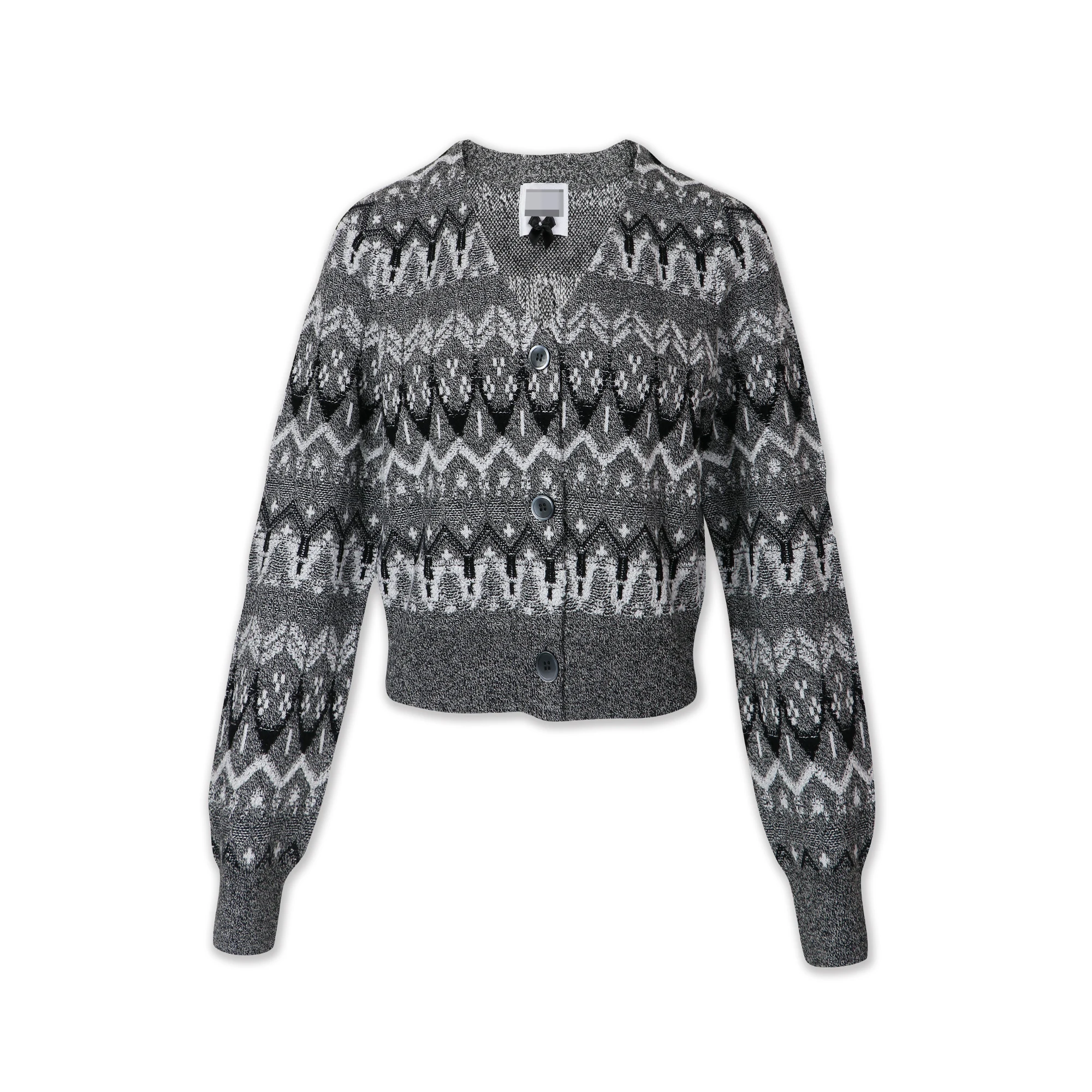 New Design Wool Fair island Jacquard V Neck Long Sleeve Knit Cardigan Sweater for Women