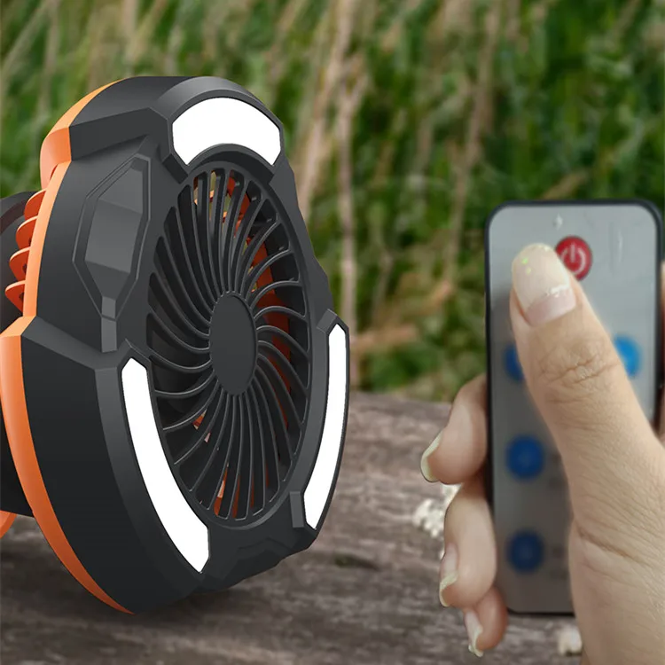 Remote Control Tent Phone Charge Power Bank USB Outdoor Portable Rechargeable Hanging Camping Ceiling Fan With Led Lantern