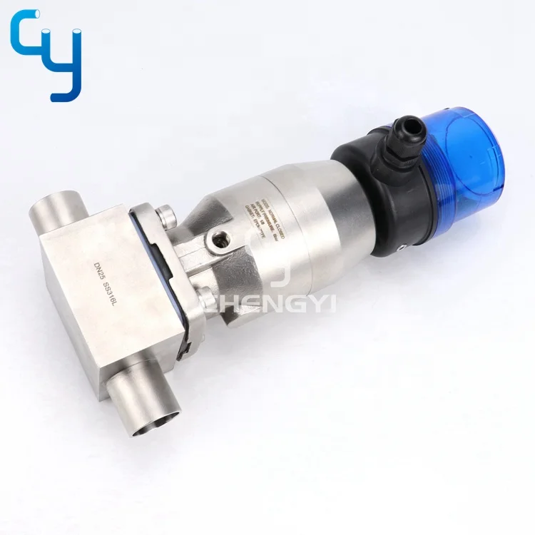 Welded sanitary stainless steel forging straight through 2 way pneumatic diaphragm valve with positioner