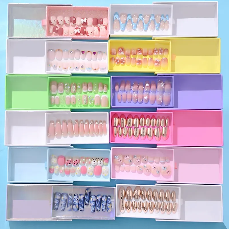 Own Brand Customized Box Ins Press on Nails New Fashion High Quality French Luxury Acrylic Popular Reusable Wholesale 24 Pcs