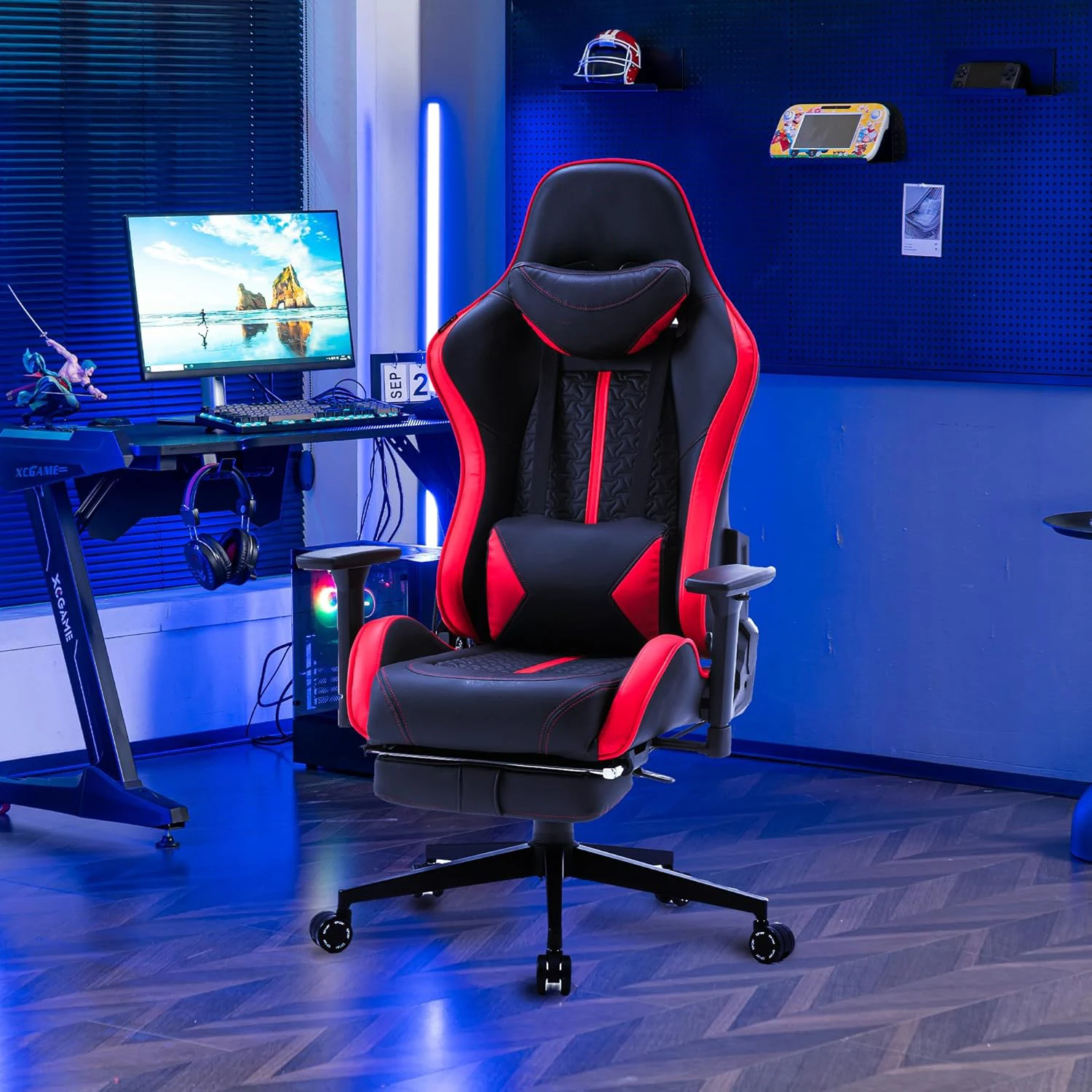 Adjustable 3D Armrests 350LBS Wide Seat Cushion Big Size Heavy Duty Video Game Gaming Chair with Footrest for Fat People