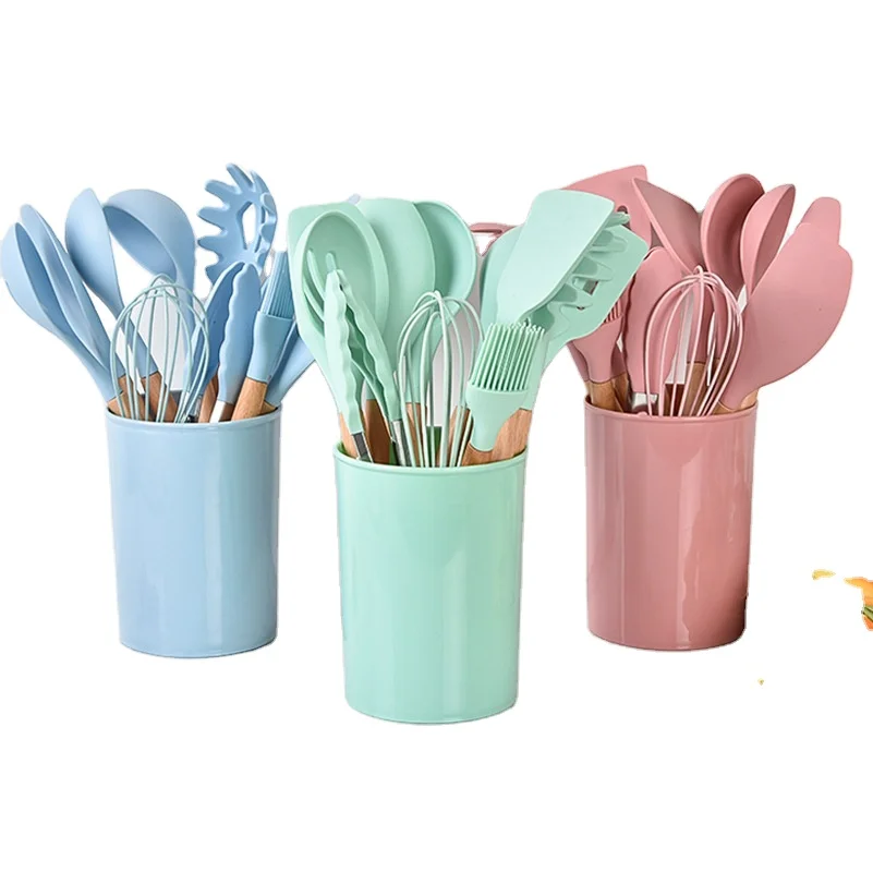 
2021 hot selling Silicone Cooking Utensil Set, Non-stick Heat Resistant silicone Cookware set with Stainless Steel Handle 
