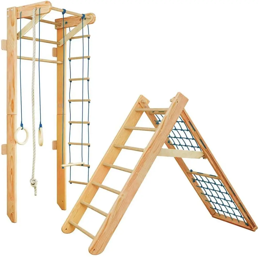 LM KIDS Swedish Ladder Wooden Yoga Wall Stall Bar Physical Therapy And Gymnastics Ladder