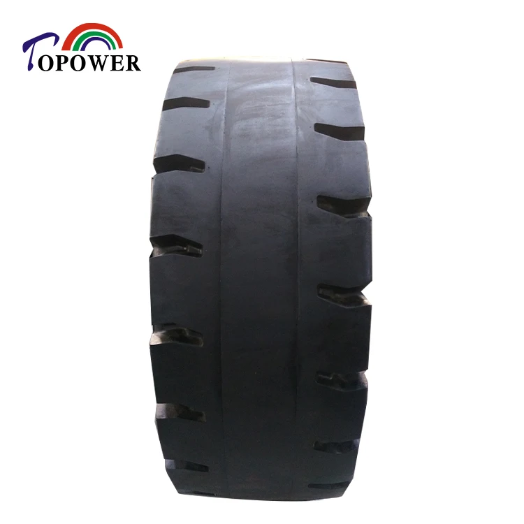 OTR solid rubber tire compatible with standard pneumatic rims typically used in most material handling applications