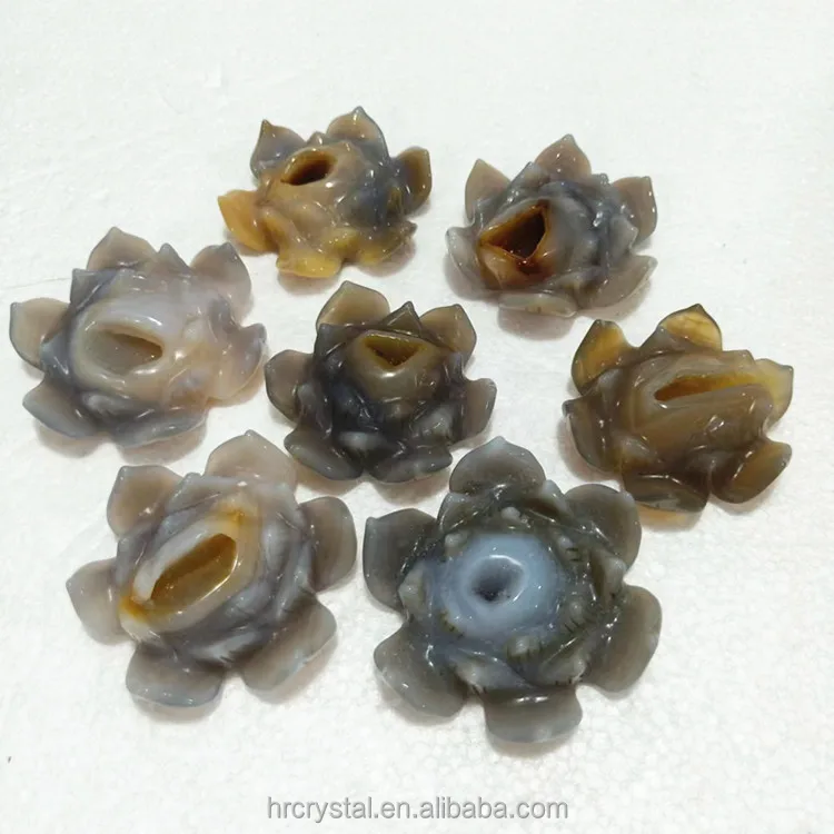 023 Semi-precious Stone Crafts Gemstone Druzy Agate Lotus Healing Geode Crystal Flowers Carving