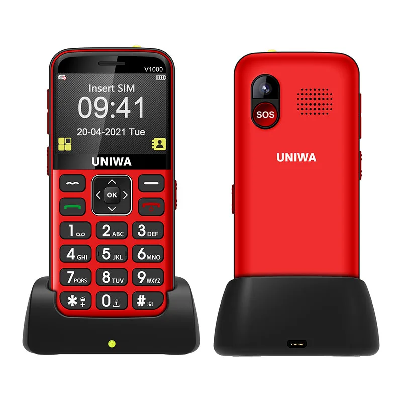 Слуховой аппарат совместимый с Global 3G WCDMA America 4G Bands SOS специальная зарядная док-станция большими буквами мобильный телефон UNIWA V1000 для пожилых людей
