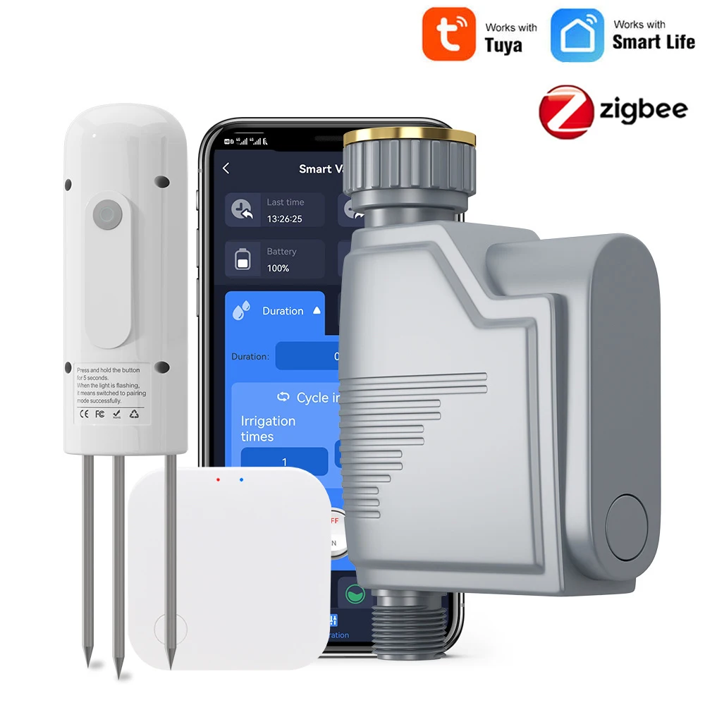 Умный садовый набор Zigbee с таймером для полива измеритель влажности почвы мини-многорежимный шлюз управление приложением