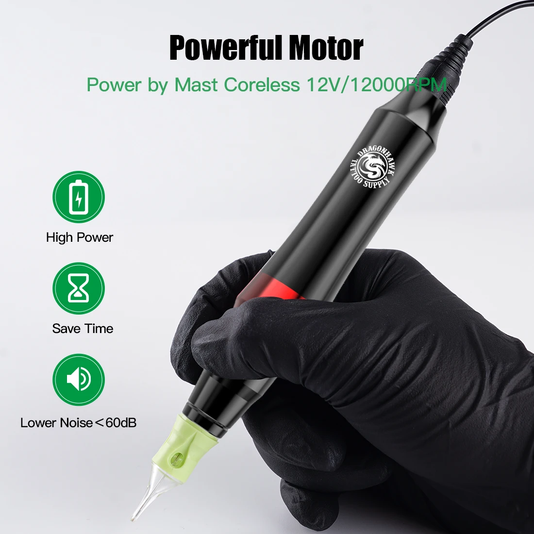 Dragonhawk Permanent Make Up Tattoo Machine Kit with 20pcs Needle Cartridge Premium Tattoo Kits