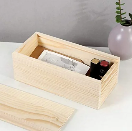 Unfinished Wood Storage Box with Slide Lid,Blank Natural Wood Box Case Container for Christmas,Wedding,Party,Gift Jewelry Box