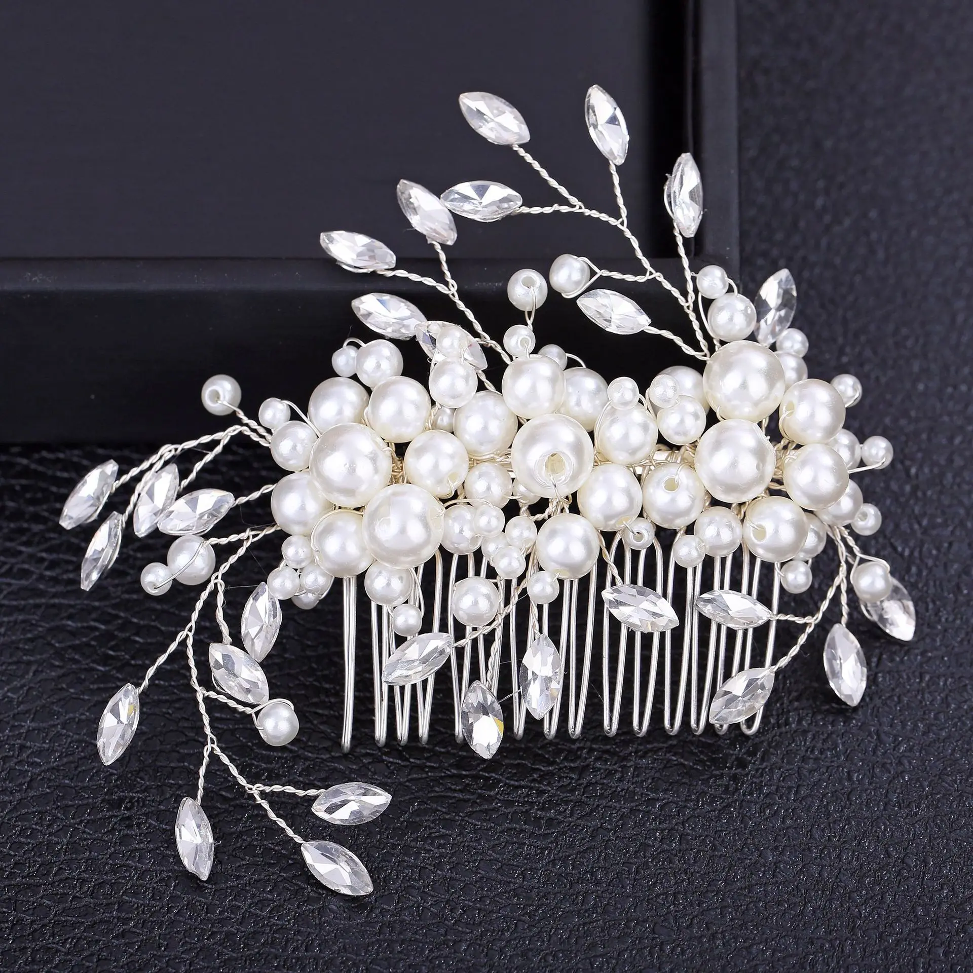 New fashion pearl diamond flower wedding hair comb clips bridal hair accessories