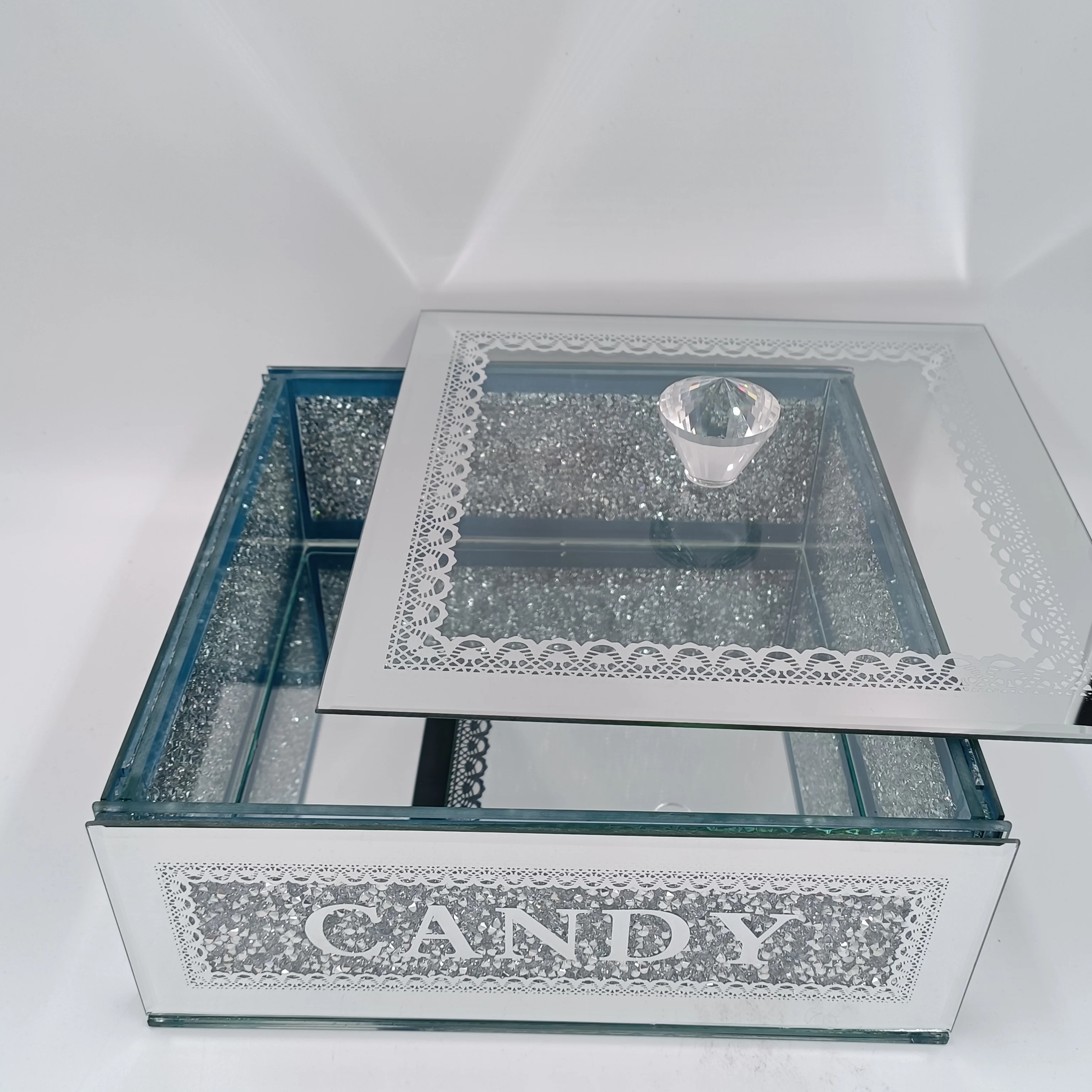 FOSUN Home Decoration Crystal Candy Box Party Use Dessert Fruit Candy Case Customized Logo Size Chocolate Storage Jar with Lid