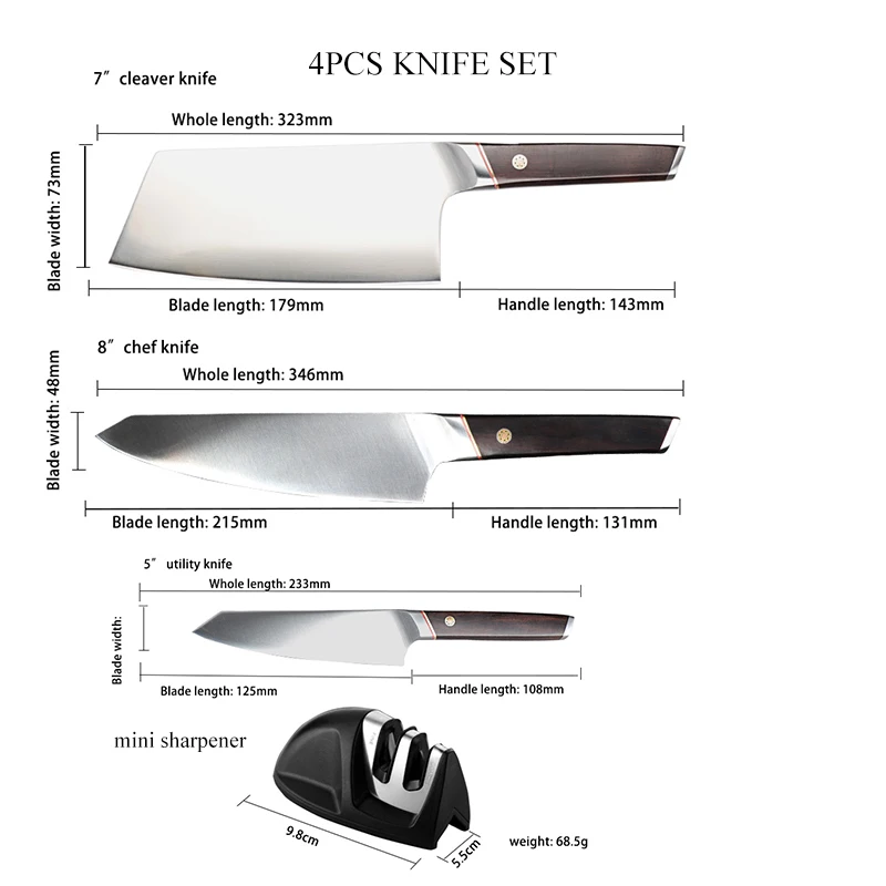 Modern German 1.4116 Steel Knife Sets Wood Handle Kitchen Cooking Knives Chef Chopping Utility Knife With Mini Sharpener
