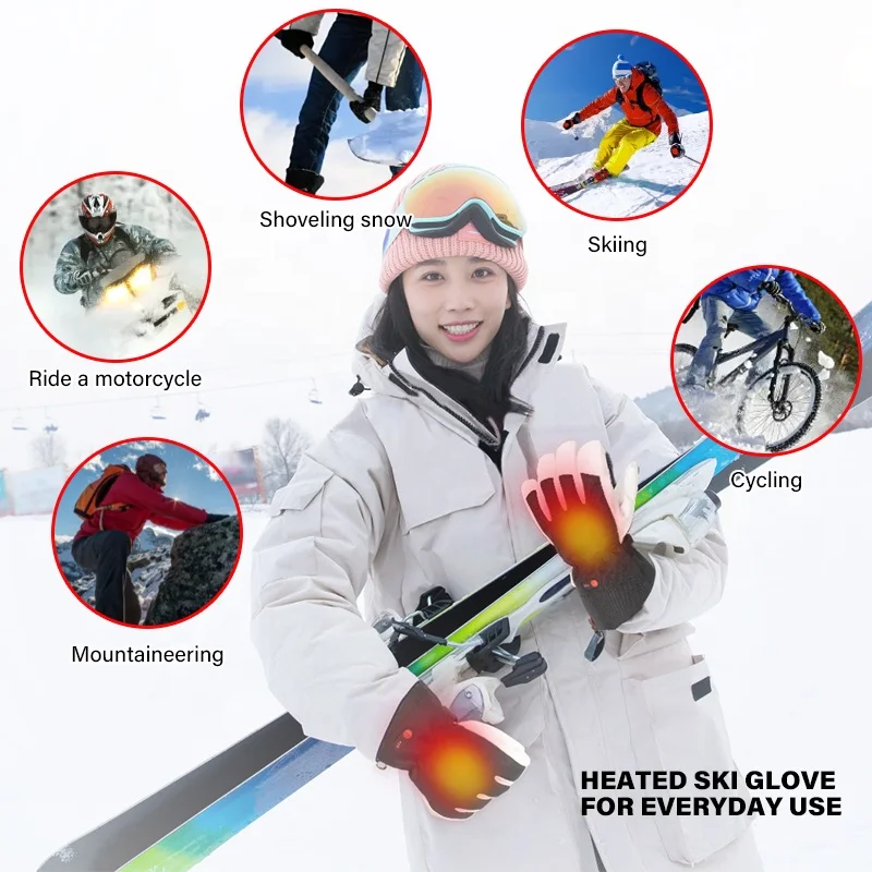 High quality Waterproof Winter Sports Motorcycle Ski Snow Handcuffs Gloves Mitten Warmer Heated Insulated Glove For Men Women