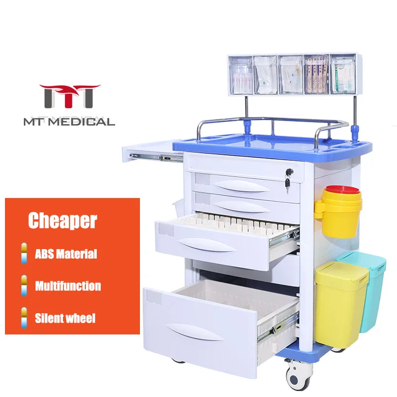 MT MEDICAL Hospital high quality  mobile medicine trolley  wheels and drawers Clinic hot selling cart