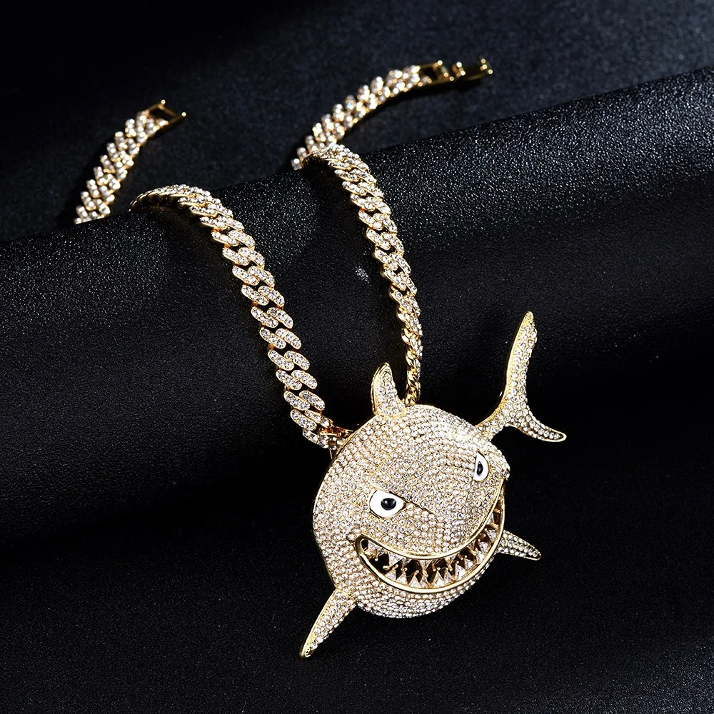 New Fashion Big Shark Necklace Hip Hop Cuban Chain Retro Trendy Accessories Personality Pendant Tennis Chain