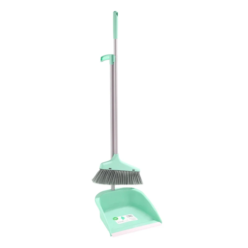 Home Cleaning Sweeper Upright Standing Broom and Dust Pan Brush Long Handle Plastic Broom and Dustpan Set