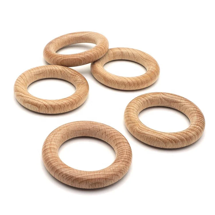 Popular Customized Wooden Baby Teether Ring Organic Beech Wood Baby Teething Ring For Crafts