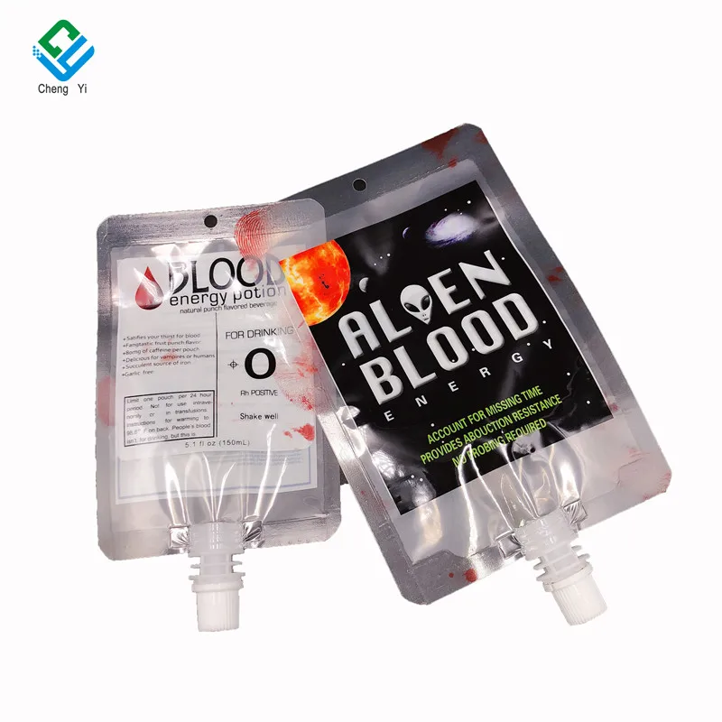 3.4 fl oz Drinking Blood Bag Party Decorations For Halloween Packaging Bags 250ml Translucent Recyclable Spout Pouch