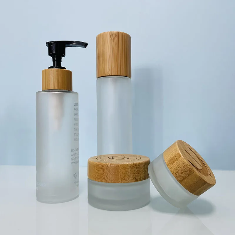 Factory price Wooden bamboo lids glass jars container 30ml 50ml 100ml 120ml bamboo cosmetics containers