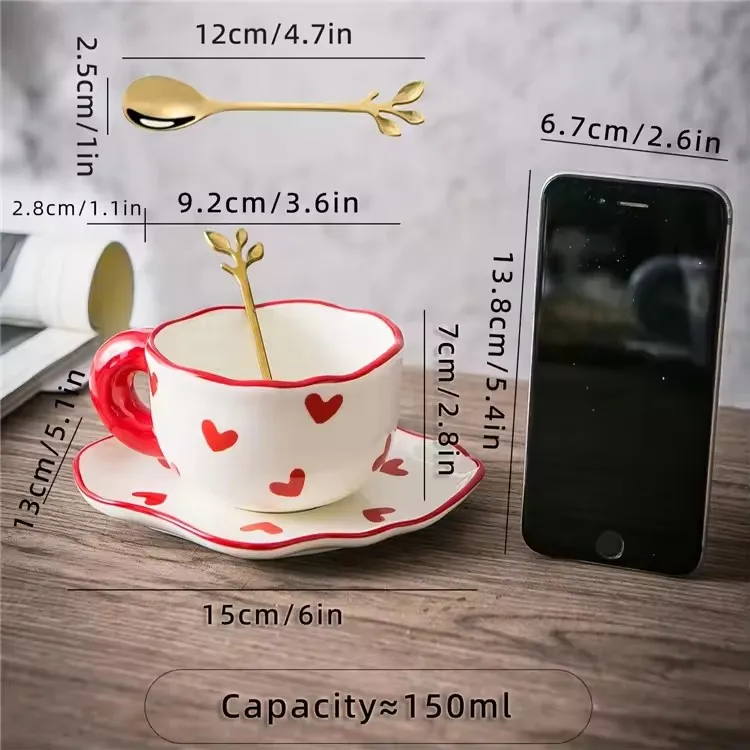 Modern nordic pink tulip cute girls gift small porcelain cup set cappuccino latte tea cup ceramic coffee cups with saucer