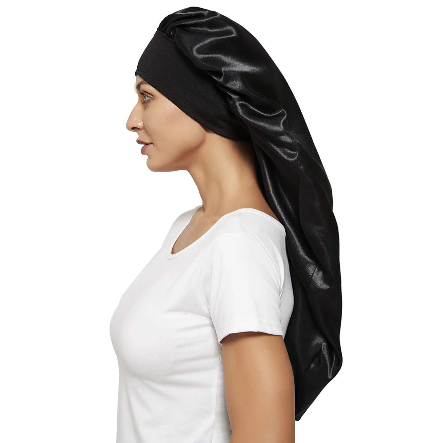 customized Long Satin Wide Brim Nightcap Bonnet Hair Wrap Sleeping Sleep Cap With Elastic Soft Band Styling Cap Hair Wrapping