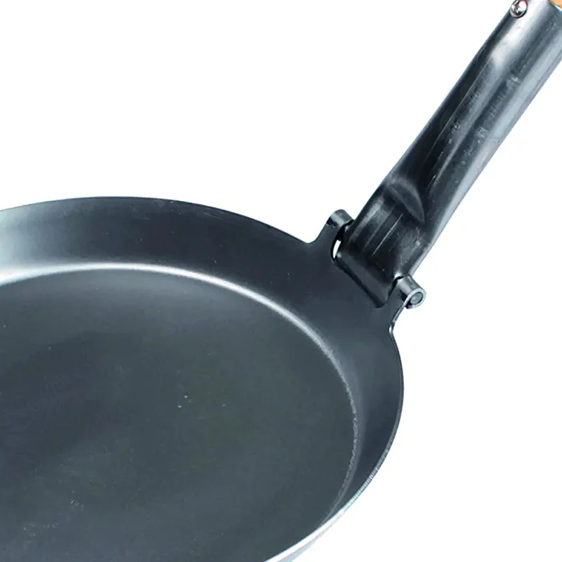 Carbon Steel Camping Omelette Steak Saute Frying Wok Pans woks and stir fry pans With Wood Handle