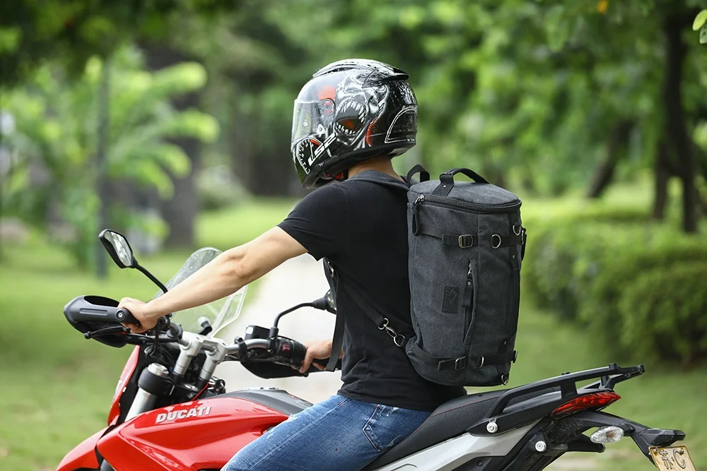 
CUCYMA Hiking Computers Laptop Canvas Bag Men Vintage Backpack Motorcycle Tail Bag 