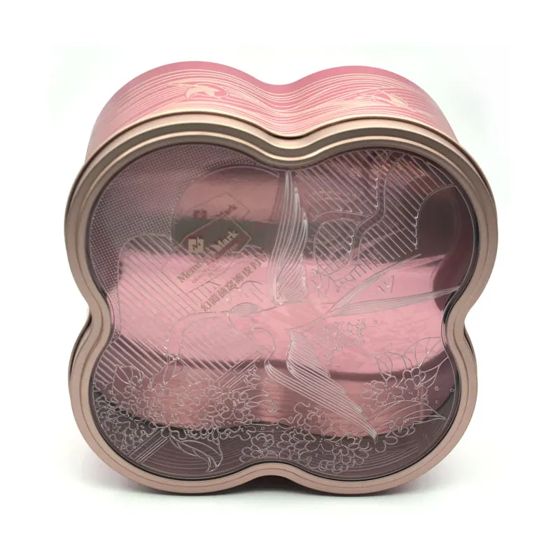 Large Metal Gift Box Fancy Flora Shaped Tin Container With Transparent Lid