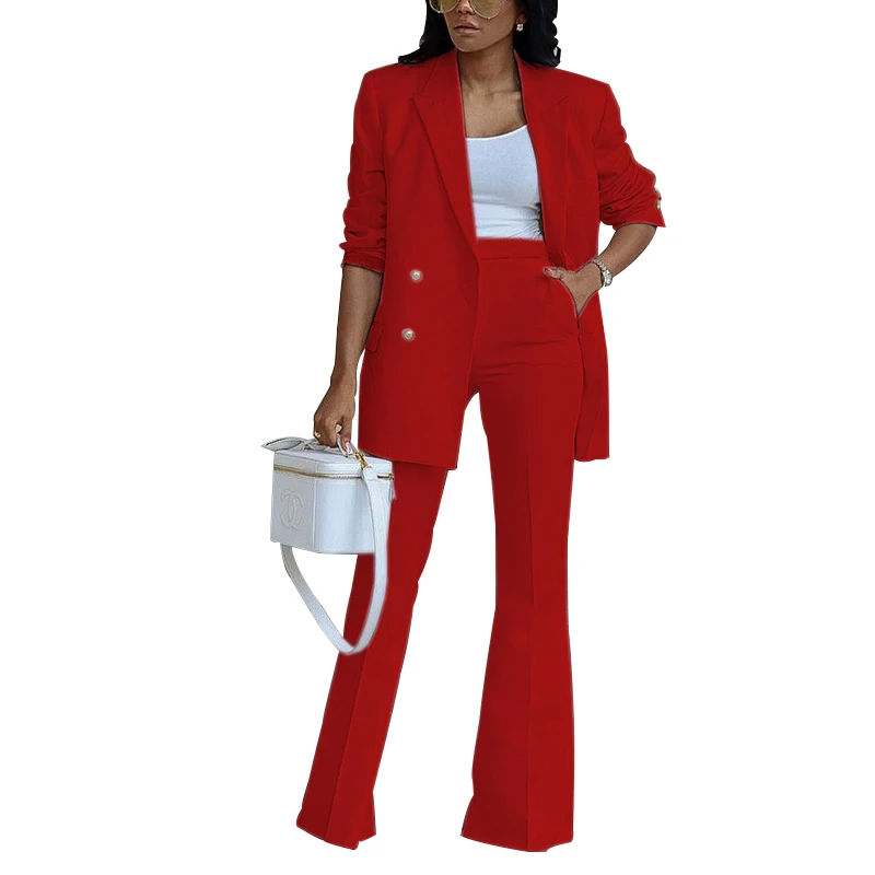 Caiheng blazers ladies women suits business attire casual solid two piece sets clothes blazer set for women office formal