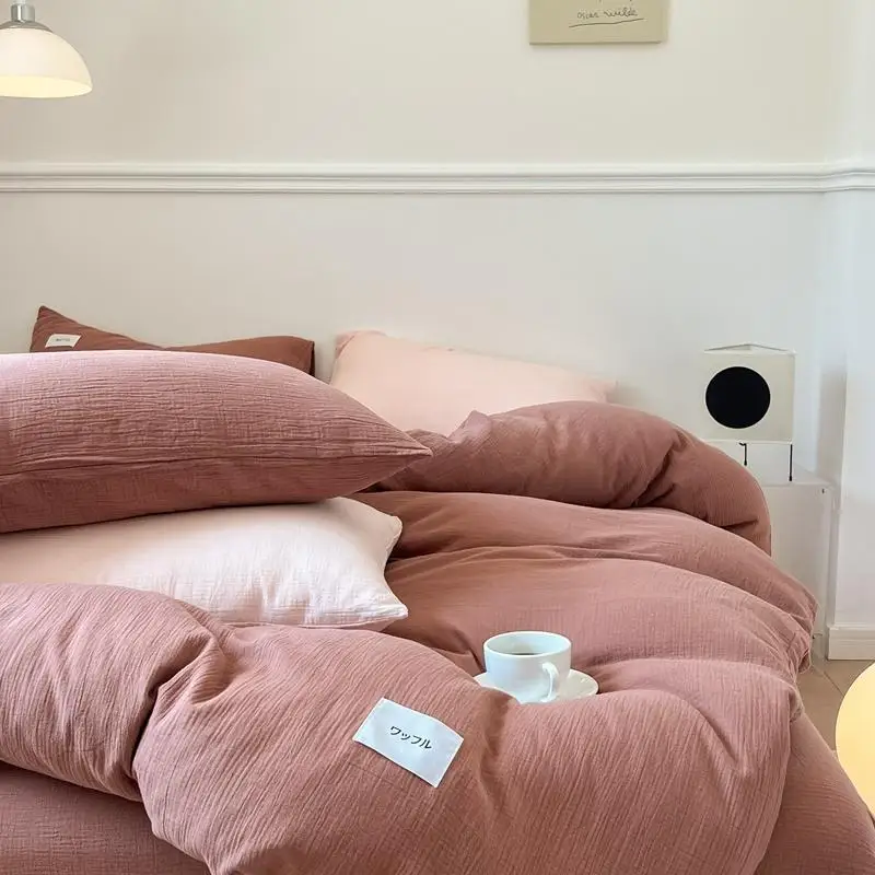 Manufacturer super soft muslin duvet cover set muslin bedding set fitted bedsheet set muslin bed sheet bedlinen