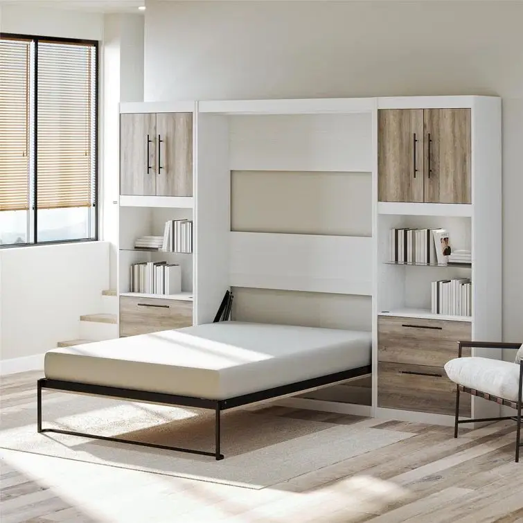 OEM Wholesale Price Customized Folding Wall Bed for Bedroom Wall Bed with Bookshelf and Smart Hidden Table