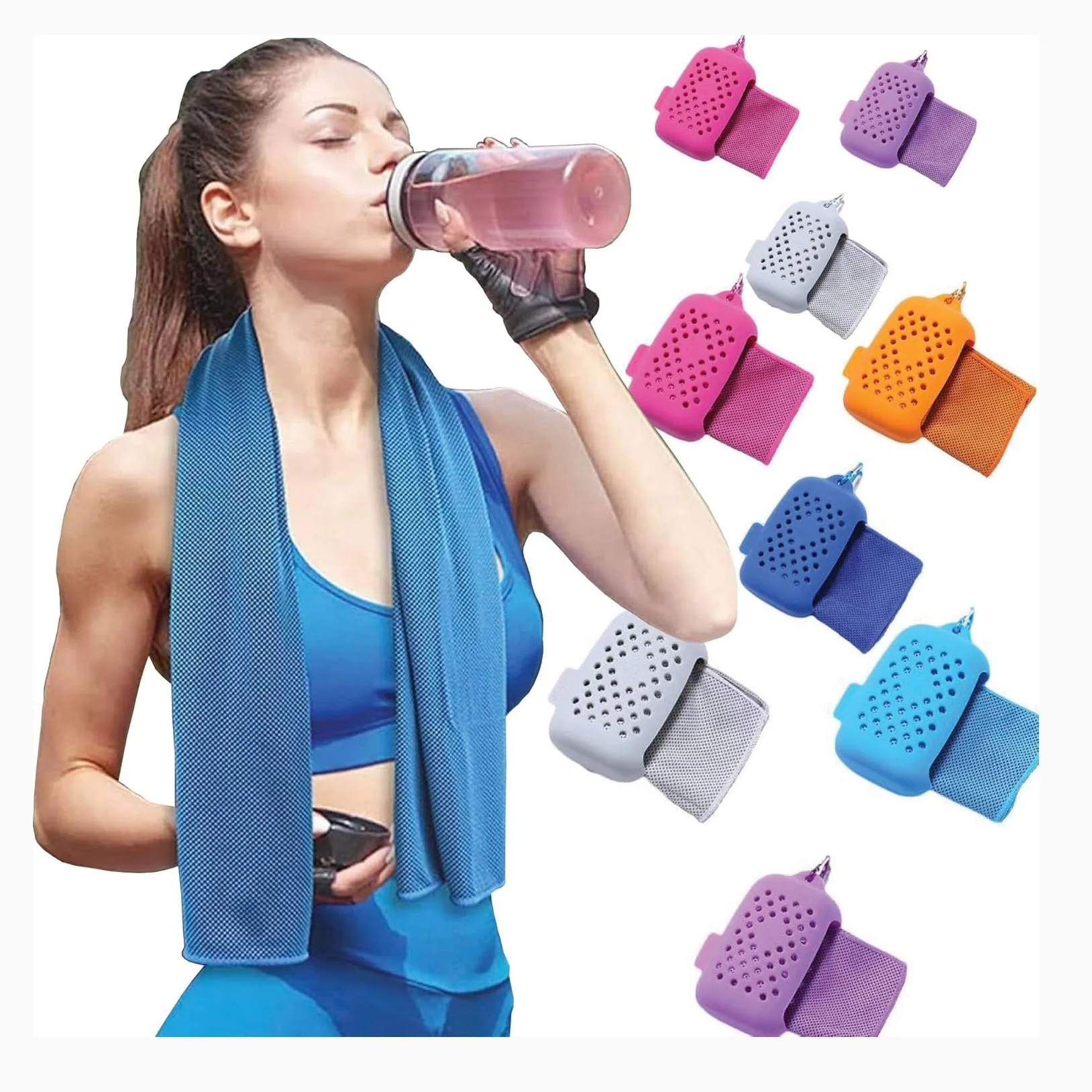 RPET microfiber cooling towel gym ice sport sublimation instant cooling sports logo custom cooling towel with silicone case